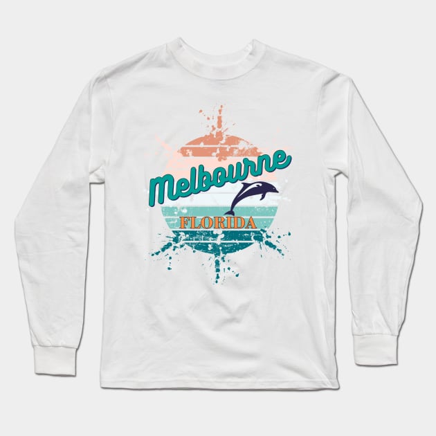 Melbourne Florida Exploding Retro Sunset Long Sleeve T-Shirt by AdrianaHolmesArt